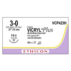 Vicryl Plus Suture 3-0 27" Triclosan/Polyglactin 910 Braid FS-2 Undyed 36/Bx