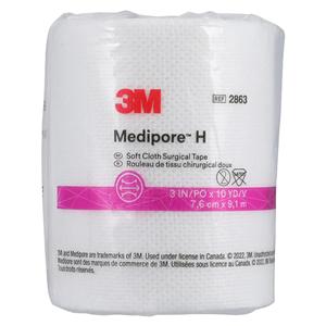 Medipore H Surgical Tape Soft Cloth/Polyester/Elastic 3"x10yd White NS Roll
