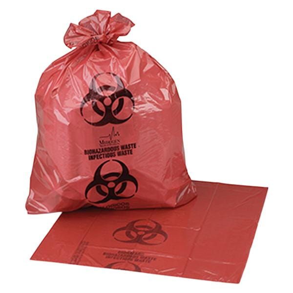 Biohazard Bag 2-4/10mil 23x55x17" Red/Black Flat Seal LDPE 100/Ca