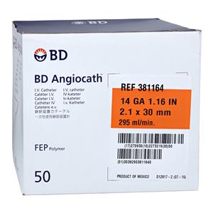Angiocath Peripheral Venous Catheter 14 Gauge 1-3/20" Orange 50/Bx, 4 BX/CA