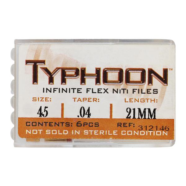 Typhoon Infinite Rotary File 21 mm Size 45 Nickel Titanium White 0.04 6/Pk
