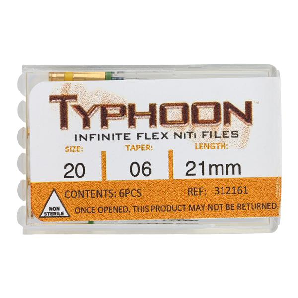 Typhoon Infinite Rotary File 21 mm Size 20 Nickel Titanium Yellow 0.06 6/Pk