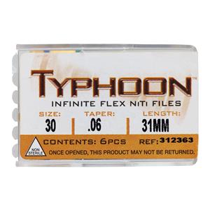 Typhoon Infinite Rotary File 31 mm Size 30 Nickel Titanium Blue 0.06 6/Pk