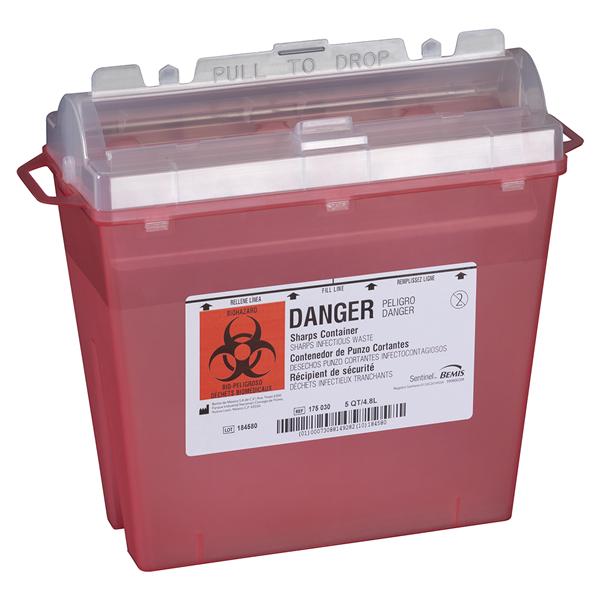 Sentinel Sharps Container 5qt Translucent Red 11x5-1/4x10" Cylndr Tp Plstc Ea, 32 EA/CA