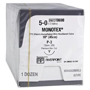 Monotex Suture 5-0 18" Dense Polytetrafluoroethylene Monofilament P-3 Wht 12/Bx