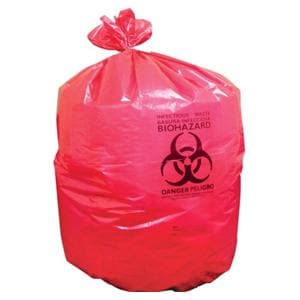 Biohazard Bag 1-3/10mil 24x23" Red Twist Tie Closure LLDPE 500/Ca