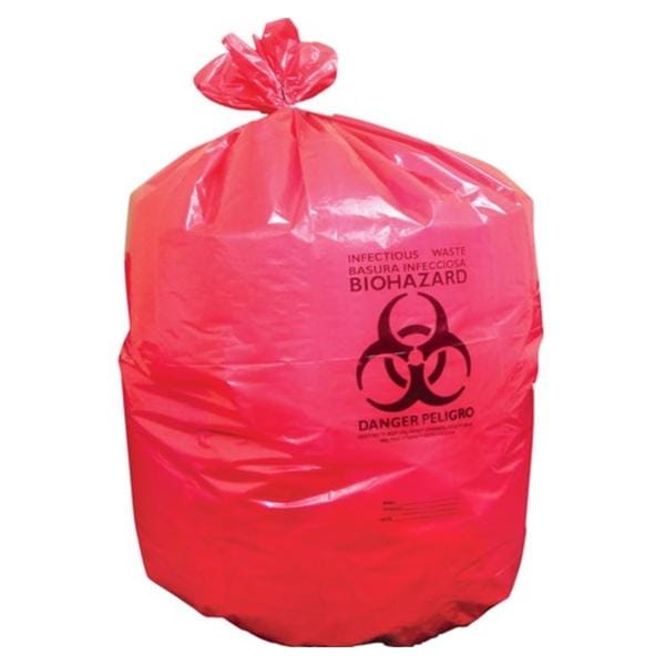 Biohazard Bag 1-3/10mil 24x23" Red Twist Tie Closure LLDPE 500/Ca