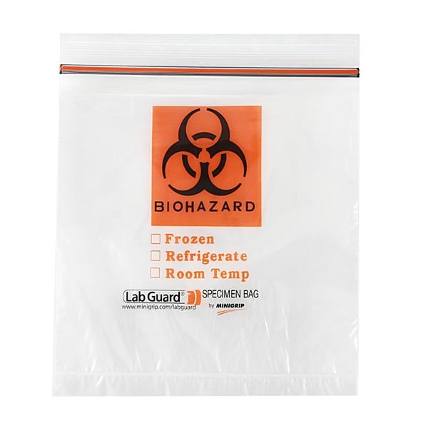 Lab Guard Specimen Bag 1.75mil 8x8" Clear Zipper Closure Polypropylene 1000/Ca