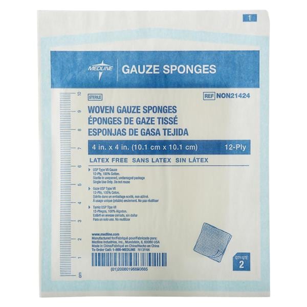 Cotton Gauze Sponge 4x4" 12 Ply Sterile Not Made With Natural Rubber Latex