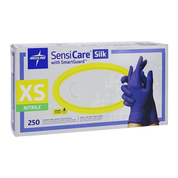 SensiCare Silk Nitrile Exam Gloves X-Small Dark Blue Non-Sterile