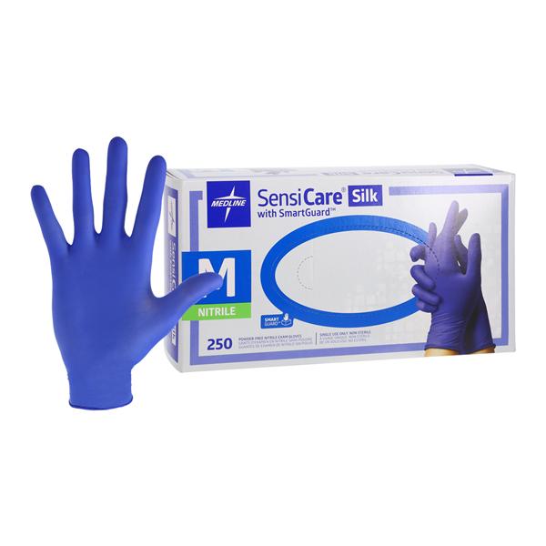SensiCare Silk Nitrile Exam Gloves Medium Dark Blue Non-Sterile, 10 BX/CA