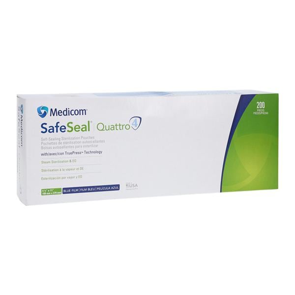 SafeSeal Quattro Sterilizer Pouch Safe Seal 4.25 in x 11 in 200/Bx