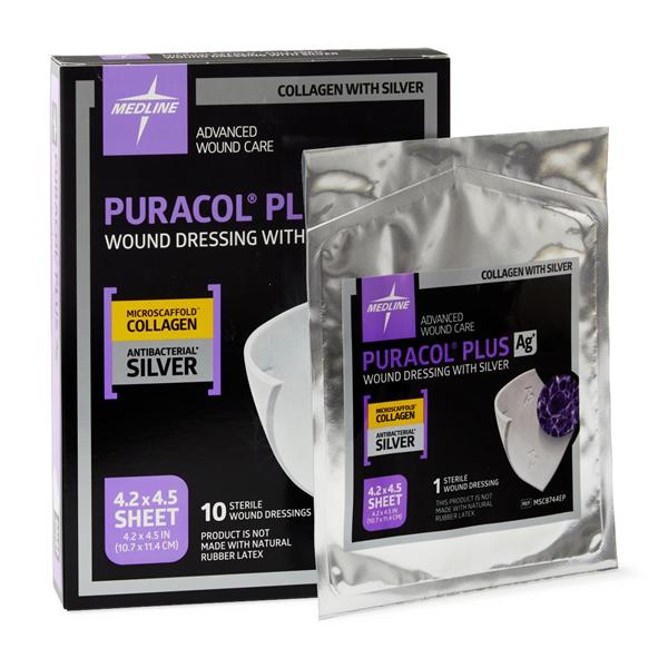 Puracol Plus AG+ Collagen Dressing 4.25x4.5" Sterile Highly Absorbent LF