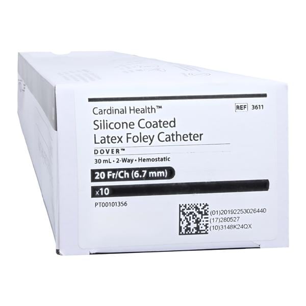 Dover 2-Way Foley Catheter Straight Tip Silicone Coated Latex 20Fr 30cc, 10 BX/CA