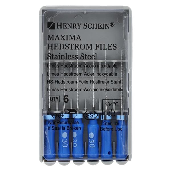Maxima Hand Hedstrom Files 21 mm Size 30 Stainless Steel Blue 6/Bx