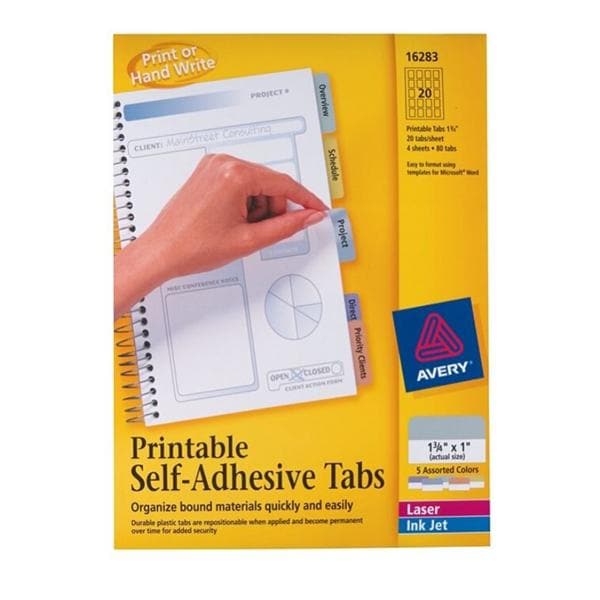 Avery Printable Self-Adhesive Tabs Multicolor 80/Pk