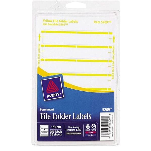 Inkjet/Laser File Folder Labels 5/8 in x 3.5 in Yellow 252/Pack 252/Pk