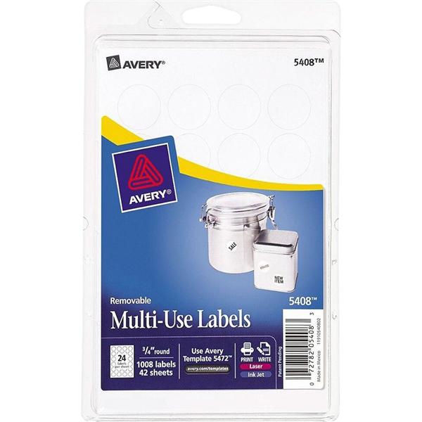 Removable Multipurpose Labels 3/4 in Dia White 1008/Pack 1000/Pk