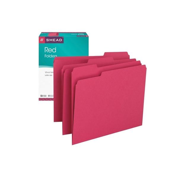 Smead Color File Folders Letter Size 1/3 Cut Red 100/Box 100