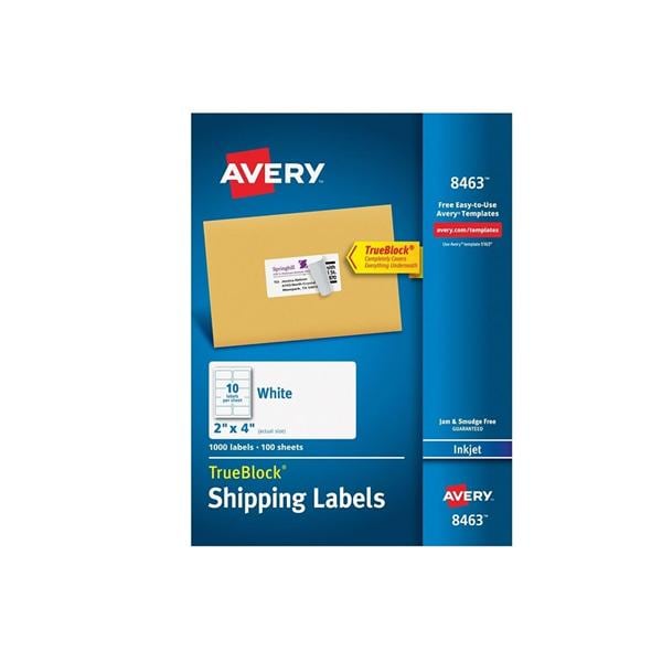 Avery TrueBlock White Inkjet Shipping Labels 2 in x 4 in 1000/Box 1000/Bx