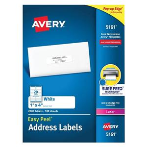 Avery White Laser Address Labels 1" x 4" Box Of 2000 2000/Bx