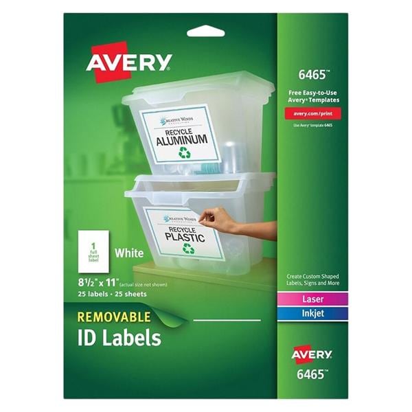 White Removable Full-Sheet Labels 8 1/2 in x 11 in 25/Box 25/Bx