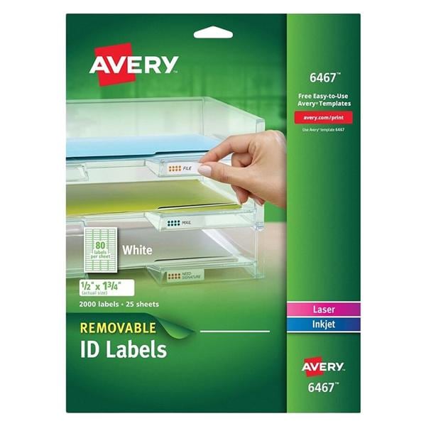 Avery Removable Labels 1/2 in x 1 3/4 in White 200/Pack 2000/Bx