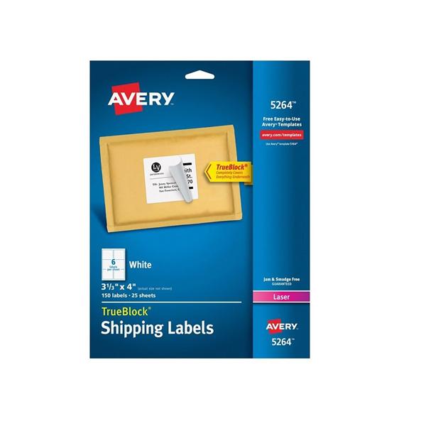 Avery White Laser Shipping Labels 3 1/3 in x 4 in 150/Pack 150/Pk