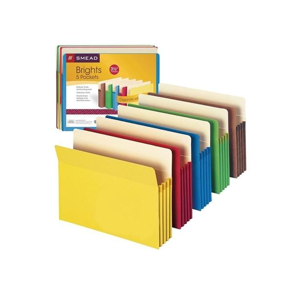 File Pocket 3.5 in Expansion 9.5 in x 11.75 in Asst 5/Pack 5/Pk