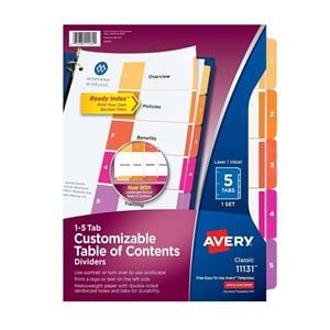 Avery Ready Index Table Of Contents Dividers 1-5 Tab Multicolor 1/PK