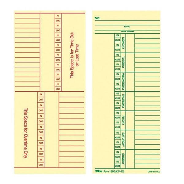 Manila Time Cards Named Days 2-Sided 8-1/4"x3-3/8" 500/Bx