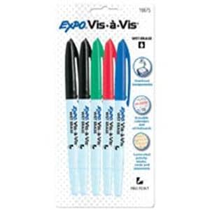 EXPO Vis-A-Vis Wet-Erase Fine-Tip Markers Black/Blue/Green/Red 5/Pk