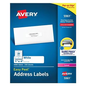 Avery White Laser Address Labels 1" x 4" Box Of 5000 5000/Bx