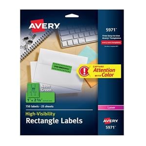 Laser Address Labels 1 in x 2 5/8 in Neon Green 750/Pack 750/Pk