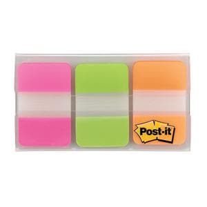 Durable Tabs 1 in x 1.5 in Green/Orange/Pink 22 Flags/Pad 3/Pack 1/PK