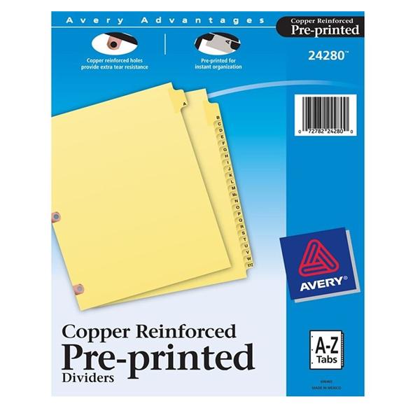 Avery Preprinted Laminated Copper-Reinforced Tab Dividers A-Z 1/PK