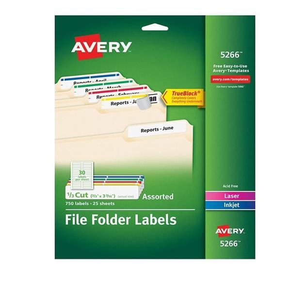 File Folder Labels, 2/3" x 3 7/16", Assorted 750/Pk