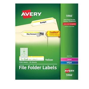 Permanent File Folder Labels 2/3 in x 3 7/16 in Yellow 1500/Box 1500/Bx