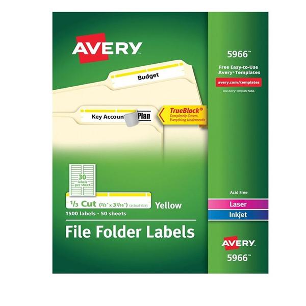 Permanent File Folder Labels 2/3 in x 3 7/16 in Yellow 1500/Box 1500/Bx