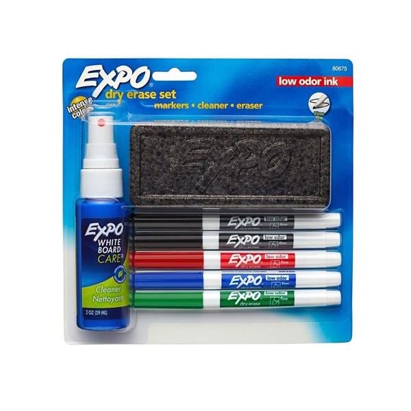 EXPO2 Dry-Erase Fine-Point 5 Markers 1-Blk/2-Rd/1-Blu/1-Grn 1/PK