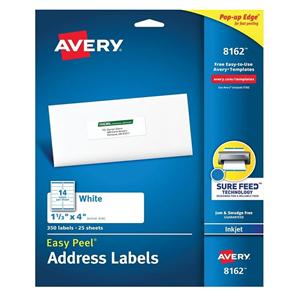 Avery White Inkjet Address Labels 1 1/3" x 4" Box Of 350 350/Bx