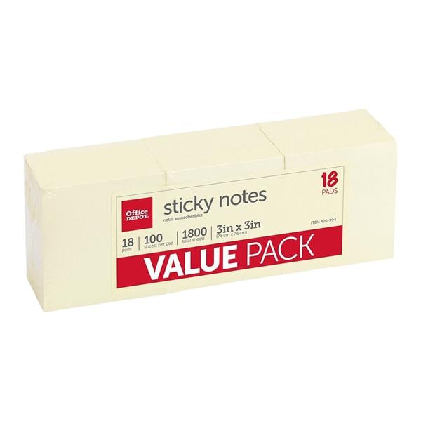 Self-Stick Notes 3 in x 3 in Yellow 100 Sheets/Pad 18/Pk