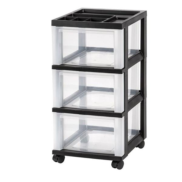 Plastic Storage Cart 3 Drawers Black/Clear Ea