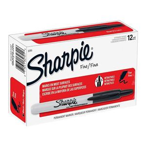 Sharpie Retractable Permanent Markers Fine Point Black 12/Box 12/Bx