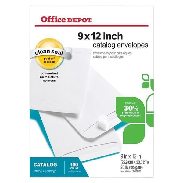 Clean Seal Catalog Envelopes 9 in x 12 in White 100/Bx