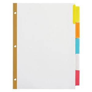 Insertable Dividers With Big Tabs White Assorted Colors 5-Tab 5/Pk