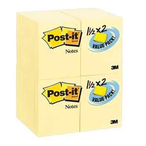 1 1/2 in x 2 in Notes Canary Yellow 100 Sheets/Pad 24/Pack 24/Pk