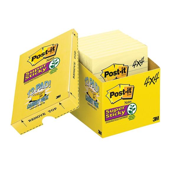 4 in x 4 in Super Sticky Notes 90 Sheets/Pad 12/Pack 12/Pk