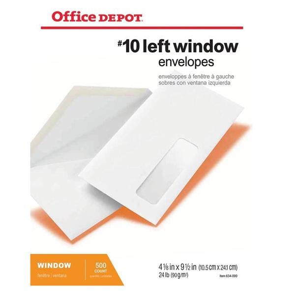 Envelope Window Bottom Left #10 4.125 in x 9.5 in White 500/Box 500/Bx