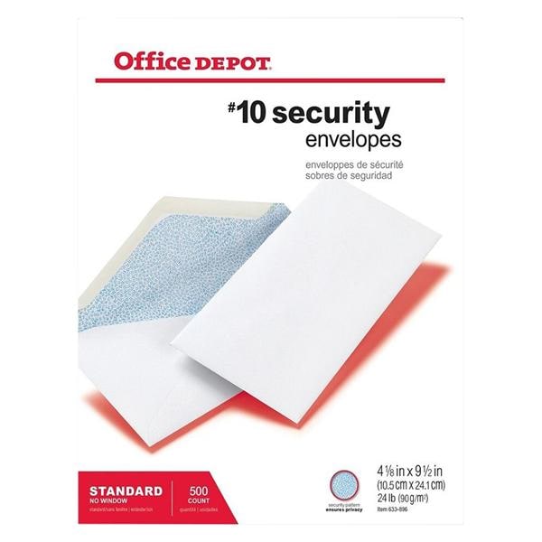 Security Envelopes #10 4 1/8 in x 9 1/2 in White 500/Bx